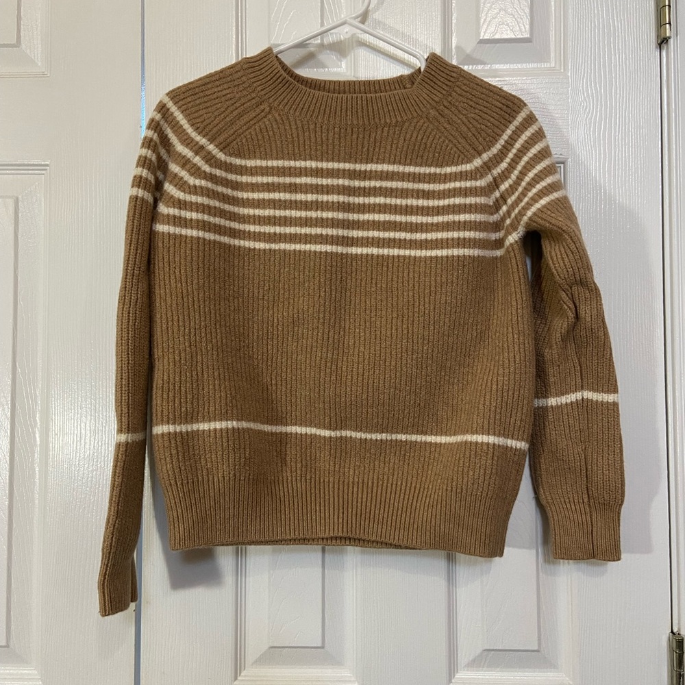 #7 Camel Fair Isle Stripe Merino Wool Sweater